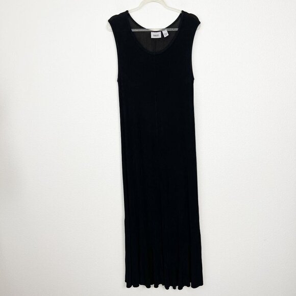 Chicos Travelers Black Sleeveless Slinky Maxi Dress Womens Large 12 FLAWS - Picture 1 of 11